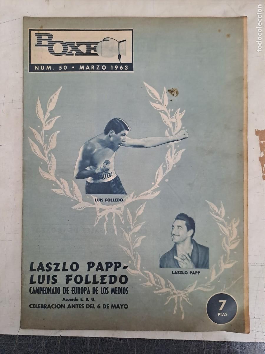 Coleccionismo deportivo: Boxeo 50, Laszlo Papp - Luis Folledo, campeonato de Europa, en buen estado