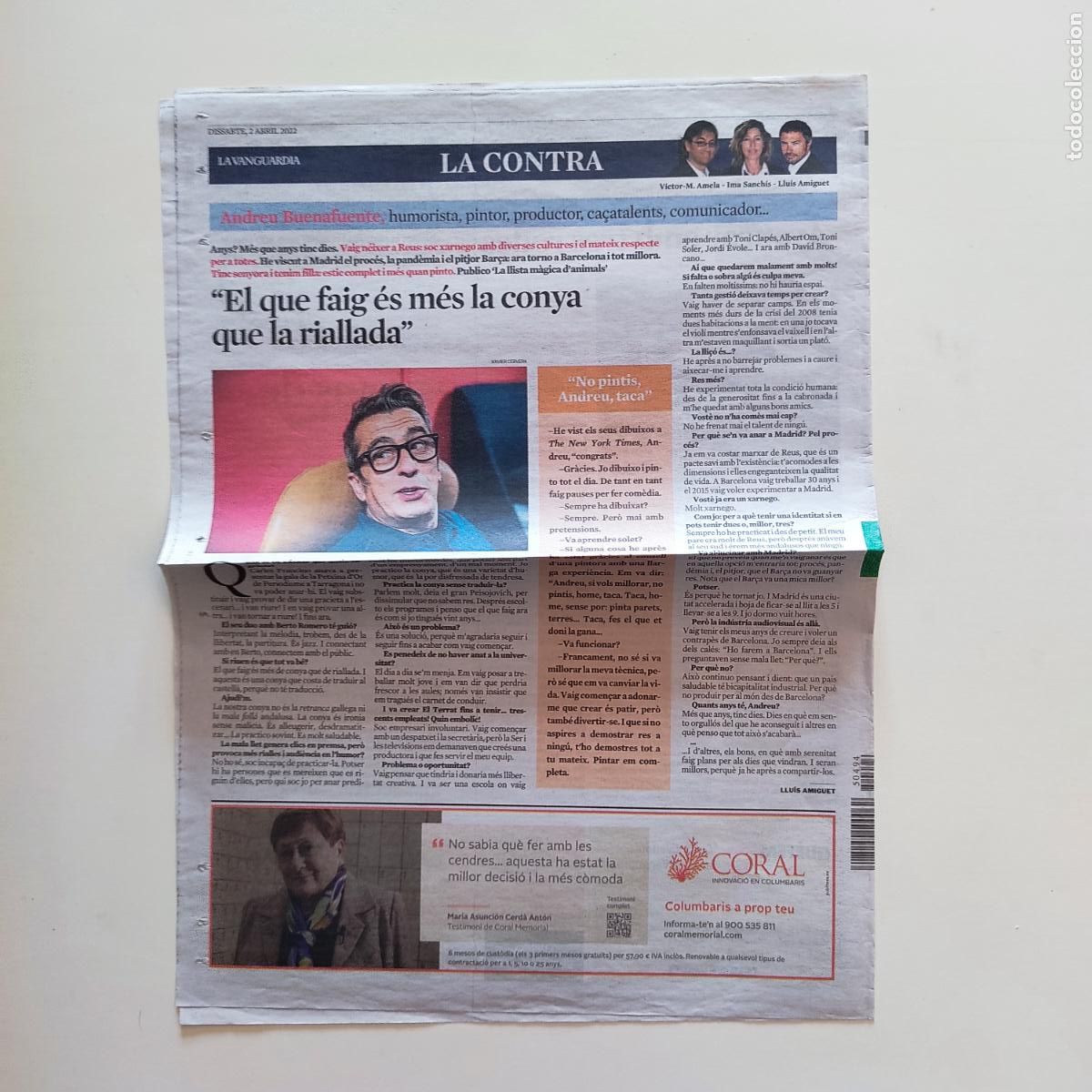 Collezionismo sportivo: RECORTE LA VANGUARDIA ANDREU BUENAFUENTE EL TERRAT ENTREVISTA LA CONTRA RETALL PREMSA