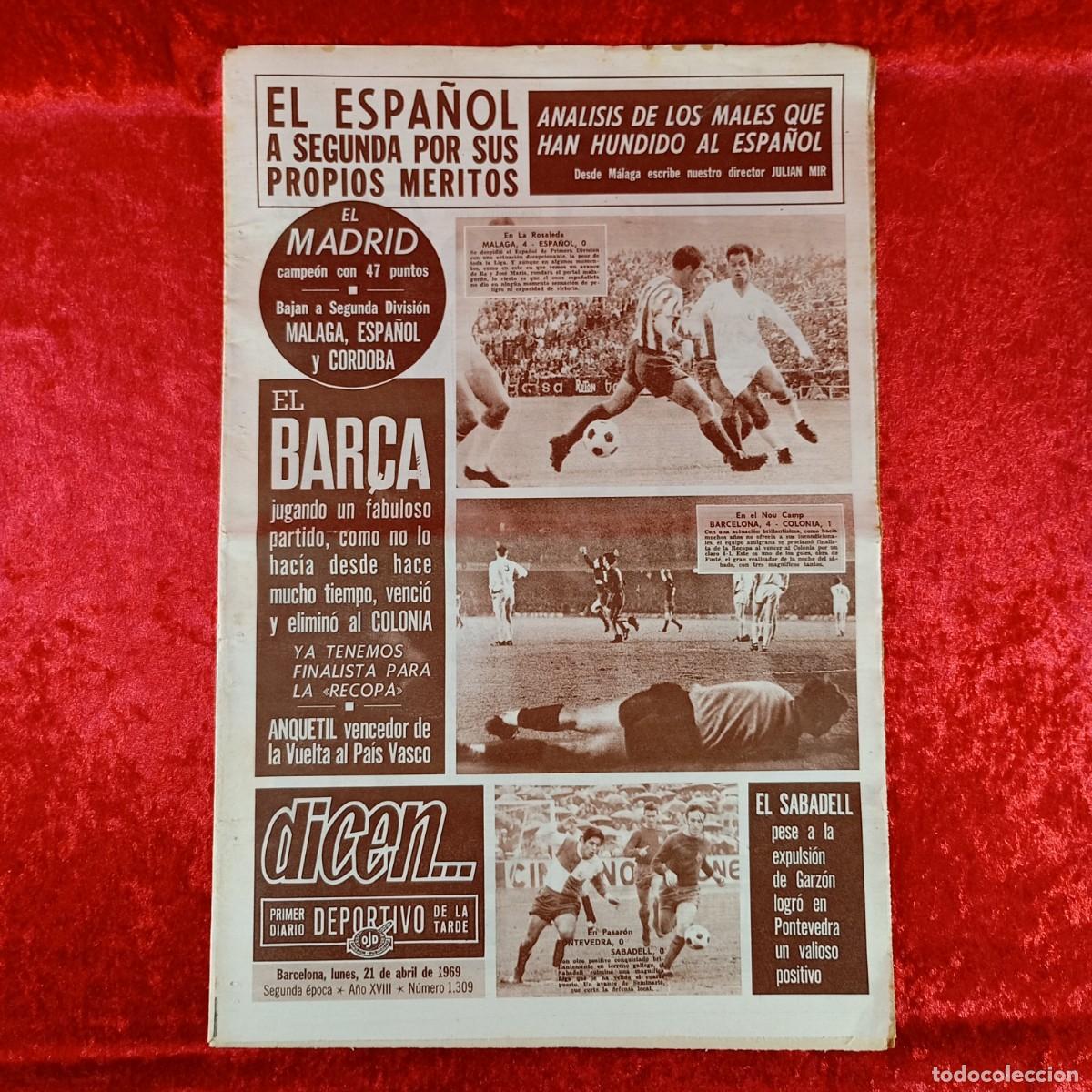 Collectionnisme sportif: REVISTA DICEN - PERIODICO DEPORTIVO - N&Uacute;MERO 1.309 - 21 DE ABRIL DE 1969 - FUTBOL / 15