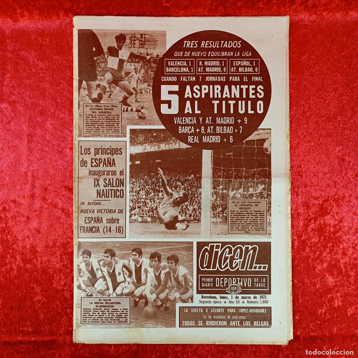 Collectionnisme sportif: REVISTA DICEN - PERIODICO DEPORTIVO - N&Uacute;MERO 1.888 - 1 DE MARZO DE 1971 - FUTBOL / 54