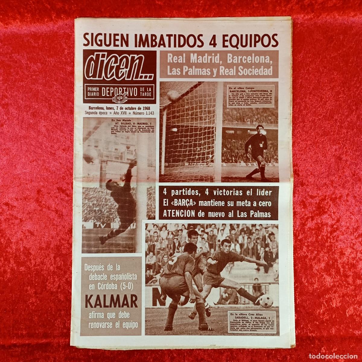 Sammelleidenschaft Sport: REVISTA DICEN - PERIODICO DEPORTIVO - N&Uacute;MERO 1.143 - 7 DE OCTUBRE DE 1968 - FUTBOL / 67