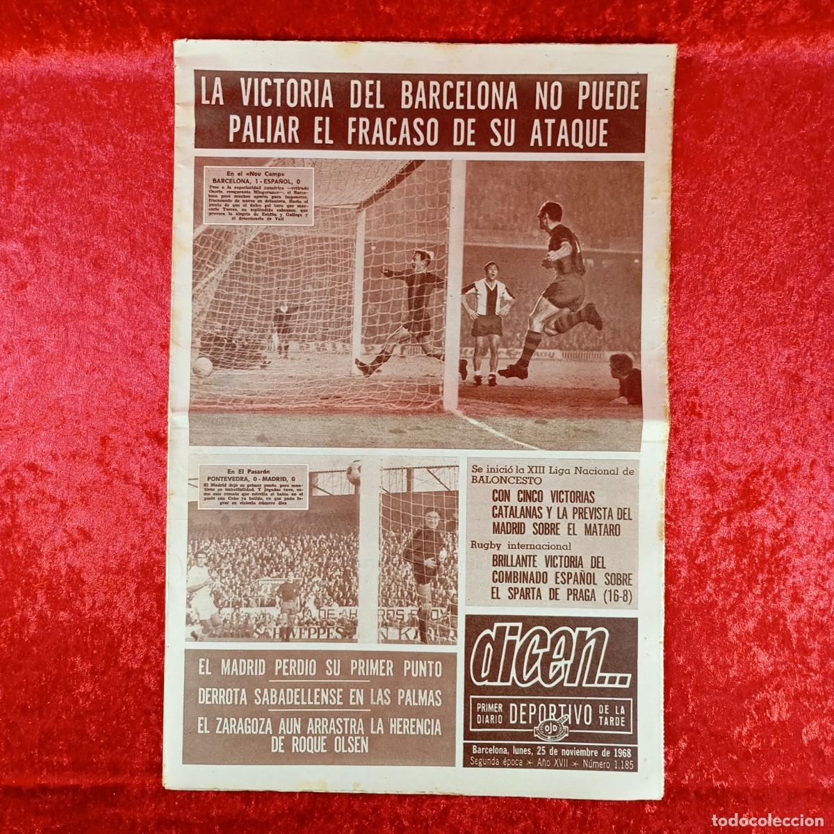 Sports collectibles: REVISTA DICEN - PERIODICO DEPORTIVO - N&Uacute;MERO 1.185 - 25 DE NOVIEMBRE DE 1968 - FUTBOL / 70