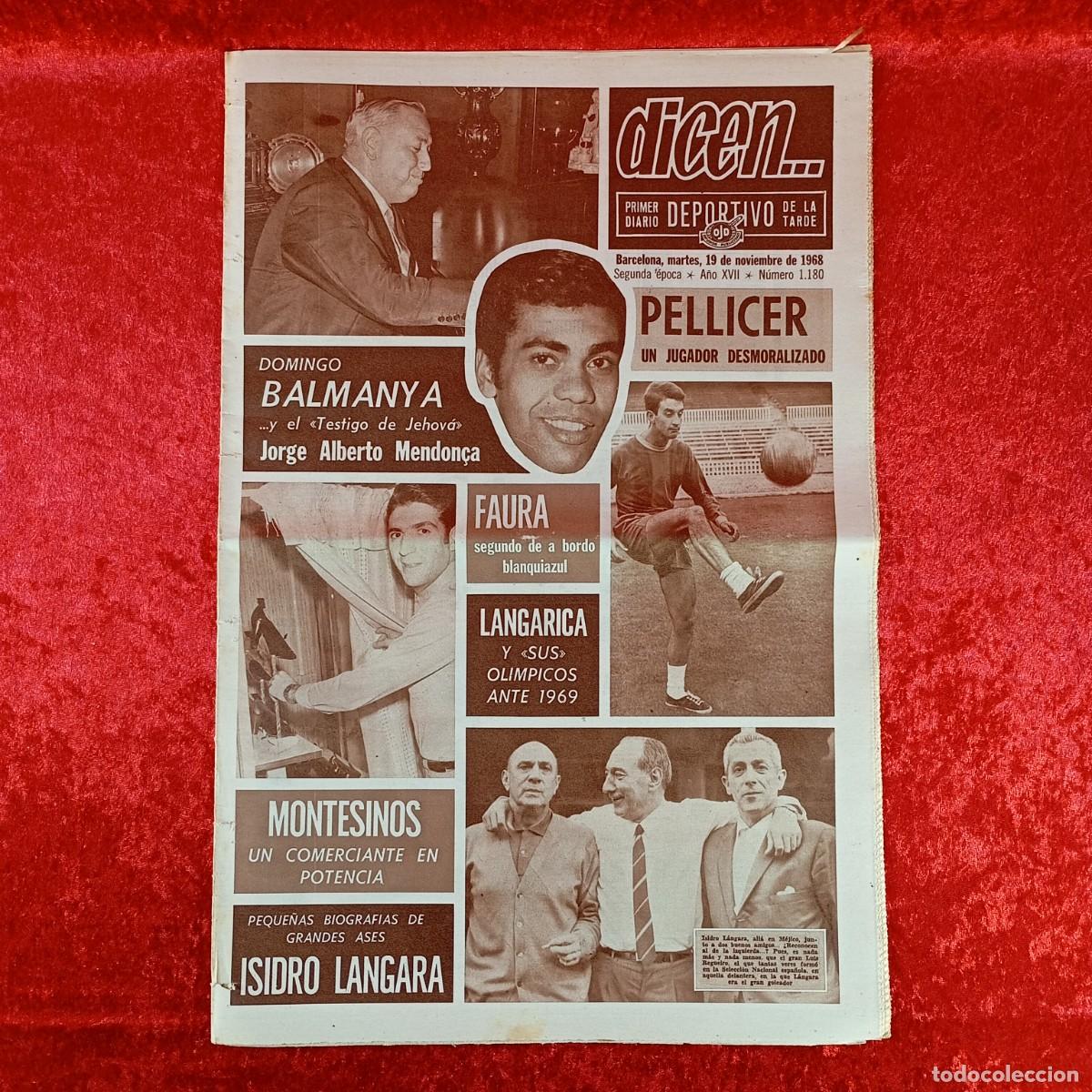 Sports collectibles: REVISTA DICEN - PERIODICO DEPORTIVO - N&Uacute;MERO 1.180 - 19 NOVIEMBRE DE 1968 - FUTBOL / 116