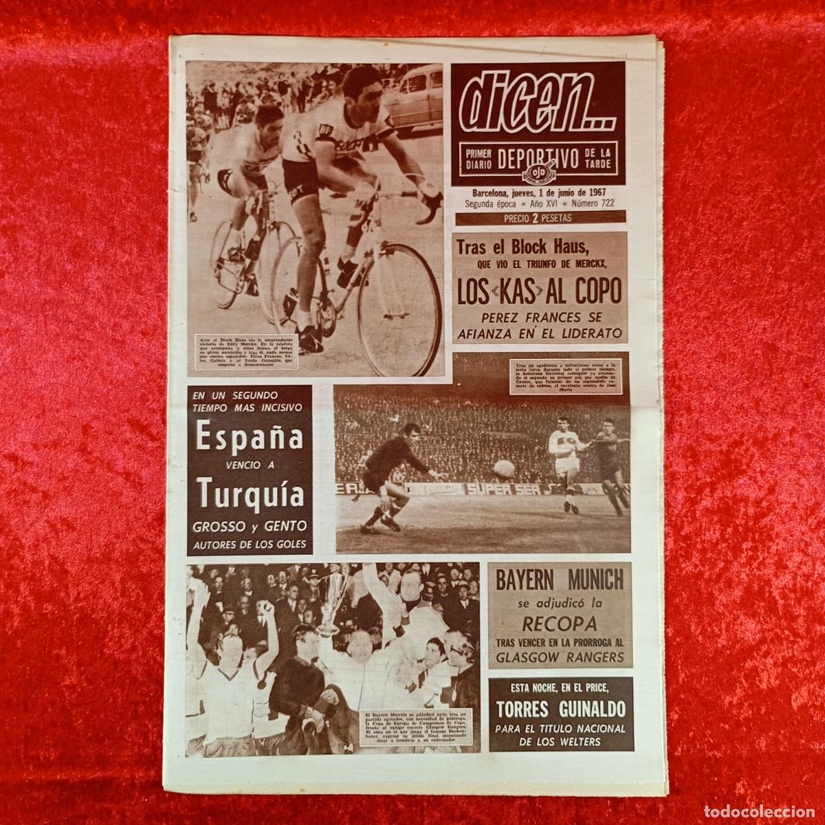 Sammelleidenschaft Sport: REVISTA DICEN - PERIODICO DEPORTIVO - N&Uacute;MERO 722 - 1 DE JUNIO DE 1967 - FUTBOL / 127
