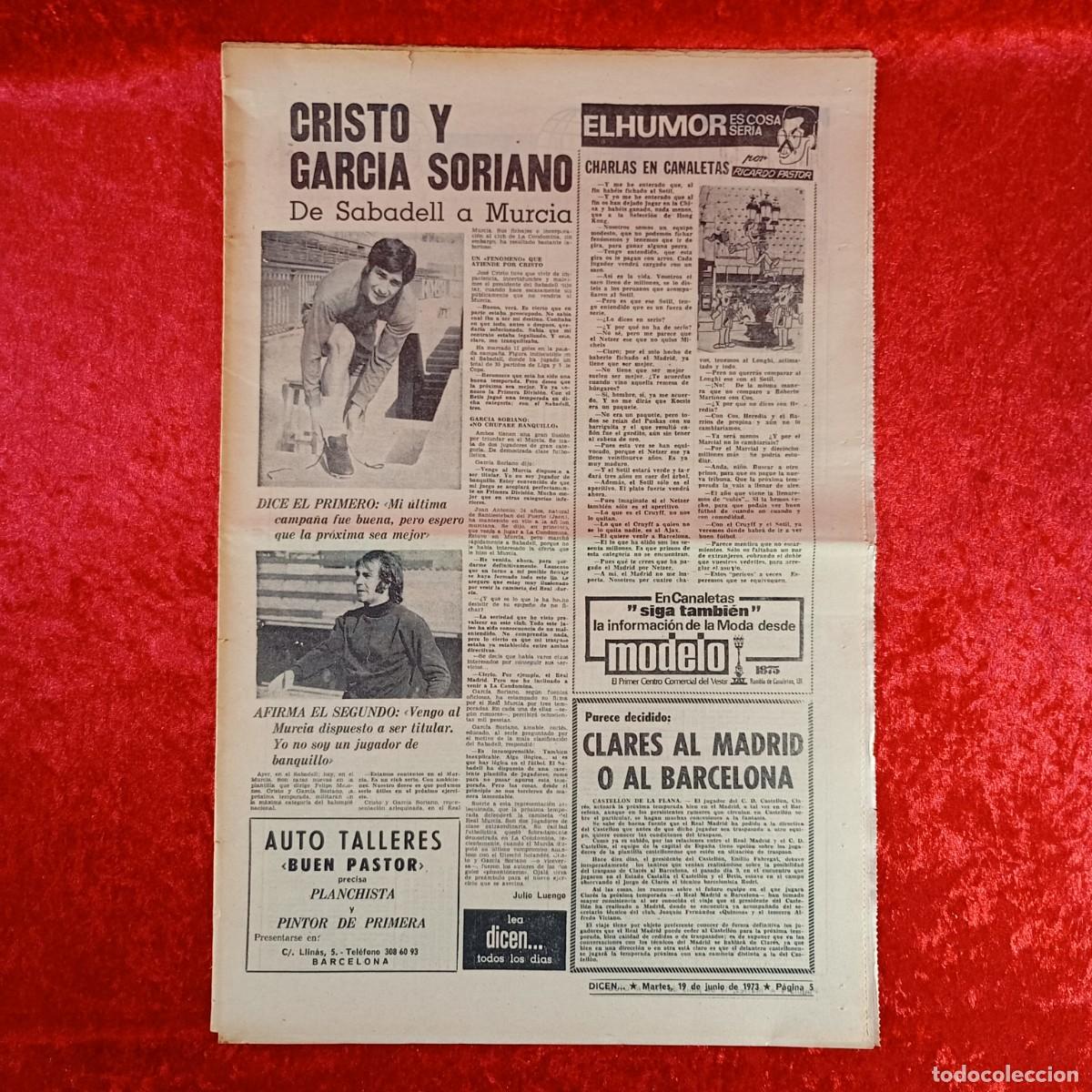 Sammelleidenschaft Sport: REVISTA DICEN - PERIODICO DEPORTIVO - 19 DE JUNIO DE 1973 - FUTBOL / 338