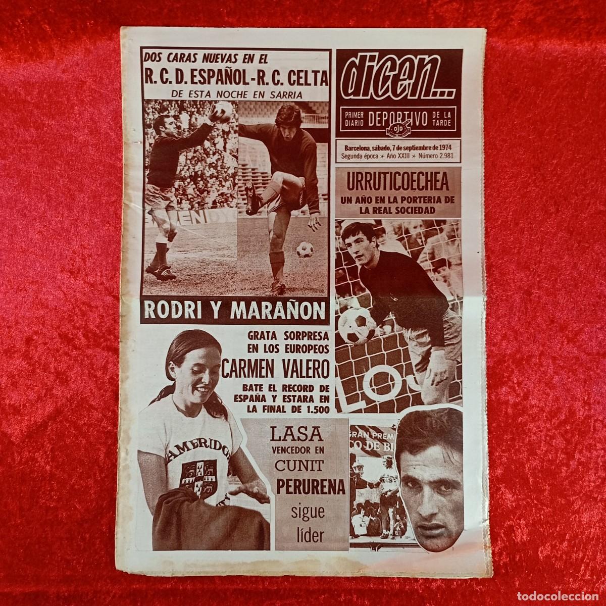 Sports collectibles: REVISTA DICEN - PERIODICO DEPORTIVO - N&Uacute;MERO 2.981 - 7 DE SEPTIEMBRE DE 1974 - FUTBOL / 462