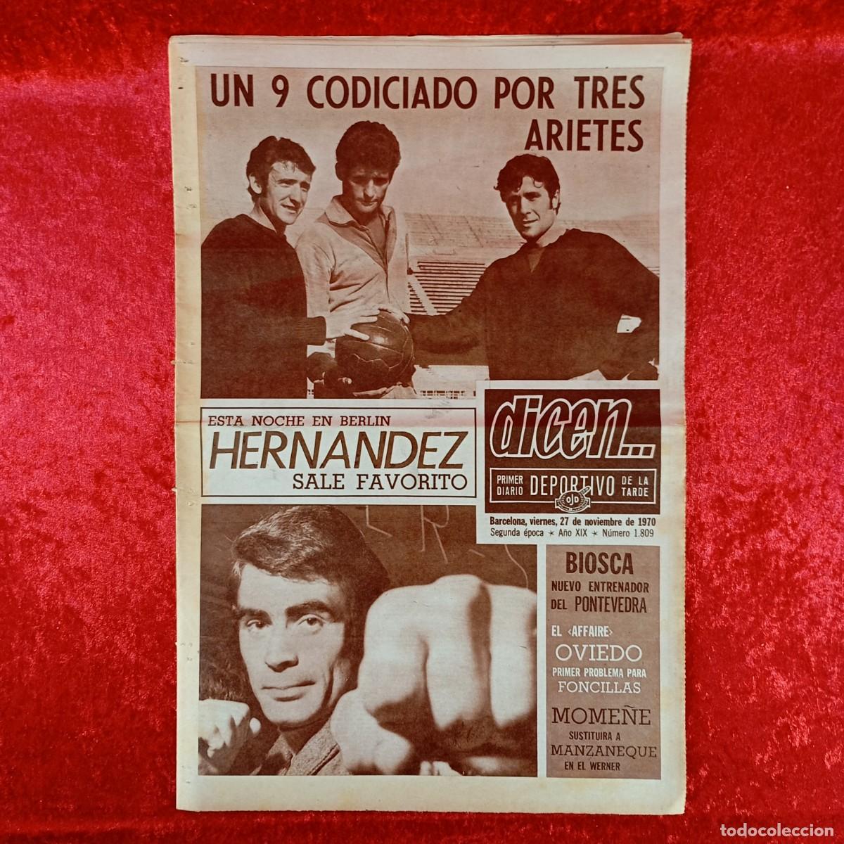 Sports collectibles: REVISTA DICEN - PERIODICO DEPORTIVO - N&Uacute;MERO 1.809 - 27 DE NOVIEMBRE DE 1970 - FUTBOL / 487