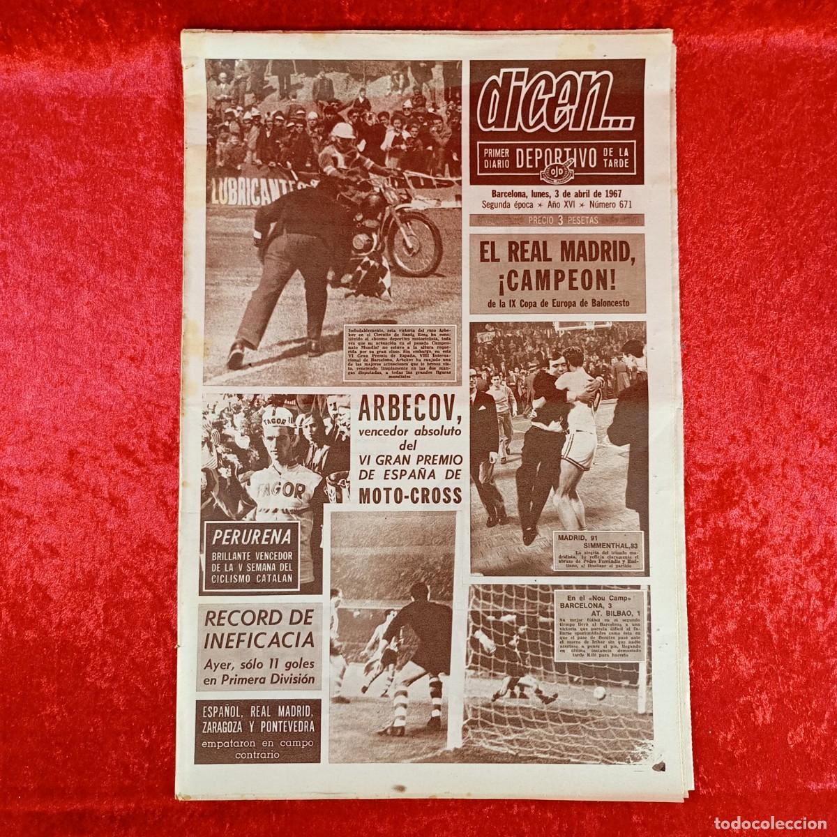 Sammelleidenschaft Sport: REVISTA DICEN - PERIODICO DEPORTIVO - N&Uacute;MERO 671 - 3 DE ABRIL DE 1967 - FUTBOL / 558