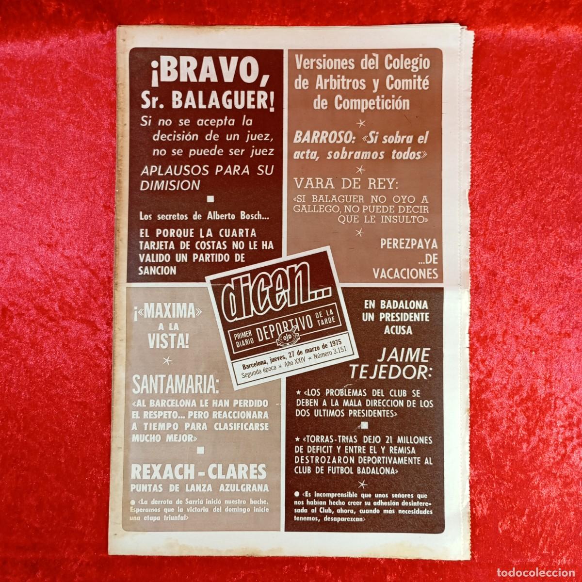 Collectionnisme sportif: REVISTA DICEN - PERIODICO DEPORTIVO - N&Uacute;MERO 3.151 - 27 DE MARZO DE 1975 - FUTBOL / 590