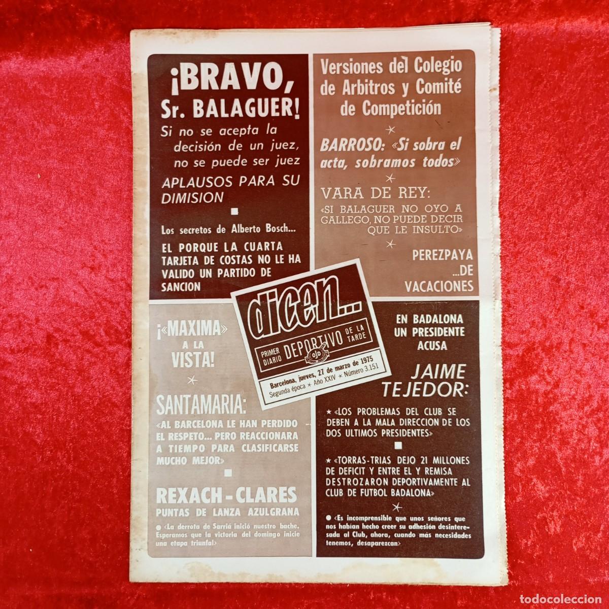 Sammelleidenschaft Sport: REVISTA DICEN - PERIODICO DEPORTIVO - N&Uacute;MERO 3.151 - 27 DE MARZO DE 1975 - FUTBOL / 591