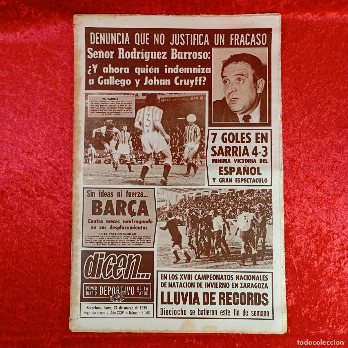 Sports collectibles: REVISTA DICEN - PERIODICO DEPORTIVO - N&Uacute;MERO 3.148 - 24 DE MARZO DE 1975 - FUTBOL / 594