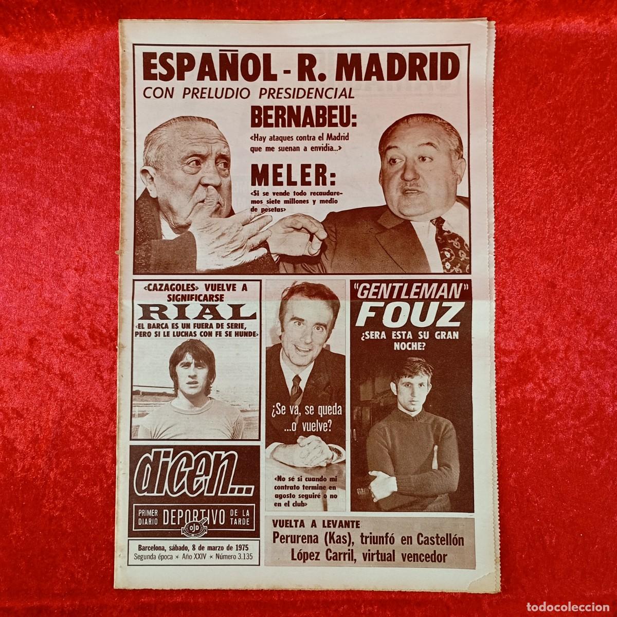 Collectionnisme sportif: REVISTA DICEN - PERIODICO DEPORTIVO - N&Uacute;MERO 3.135 - 8 DE MARZO DE 1975 - FUTBOL / 609