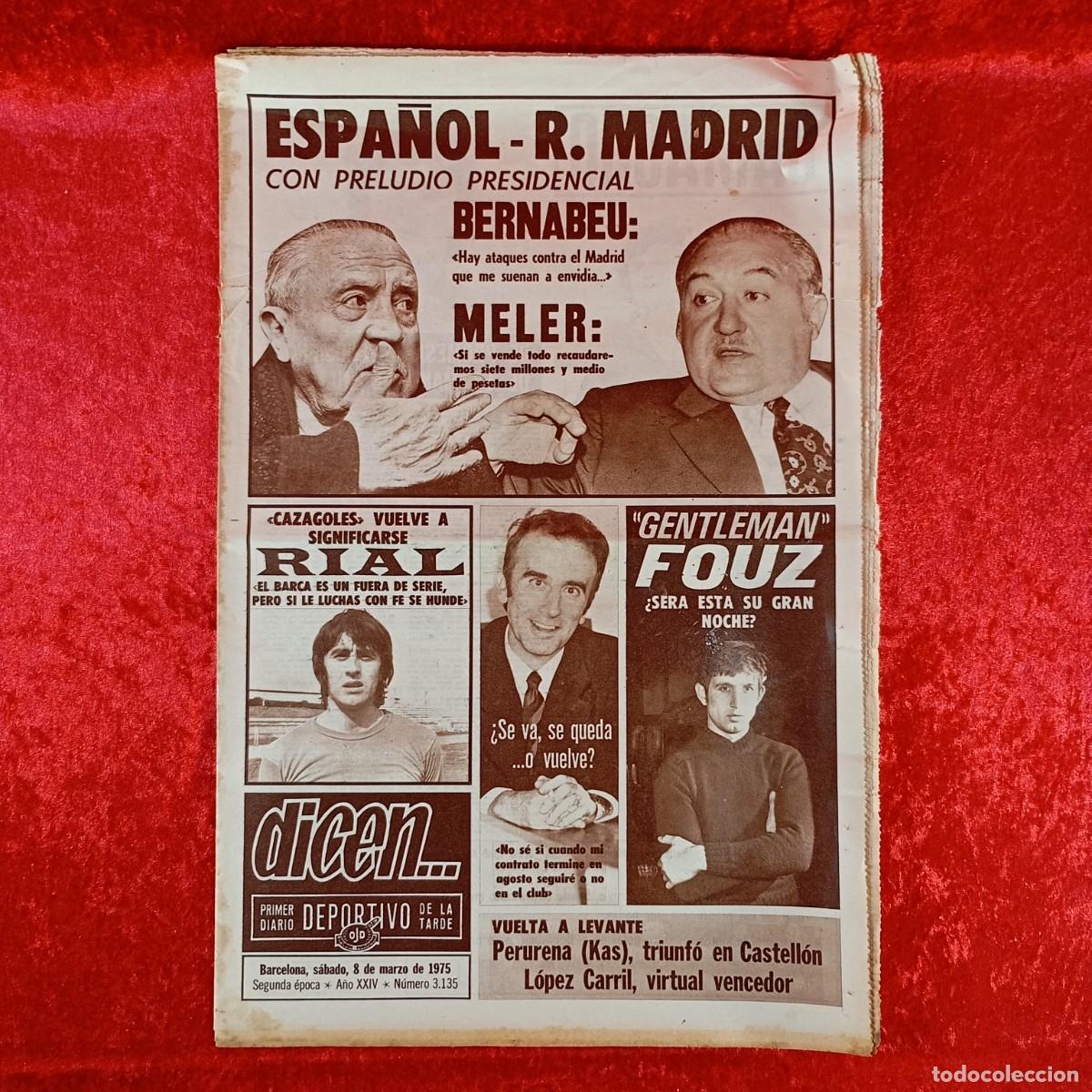 Sammelleidenschaft Sport: REVISTA DICEN - PERIODICO DEPORTIVO - N&Uacute;MERO 3.135 - 8 DE MARZO DE 1975 - FUTBOL / 610