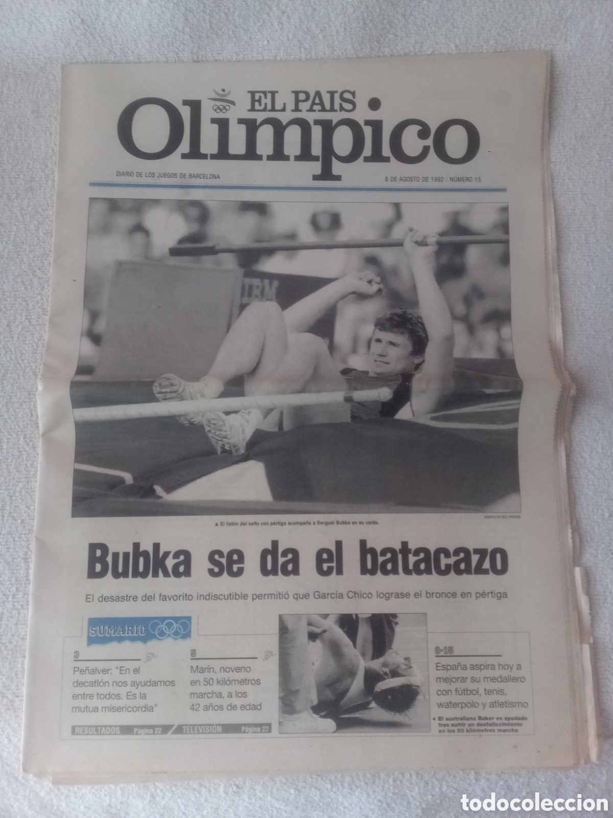Coleccionismo deportivo: PERI&Oacute;DICO EL PAIS OLIMPICO - 8 AGOSTO 1992 - JUEGOS OLIMPICOS BARCELONA