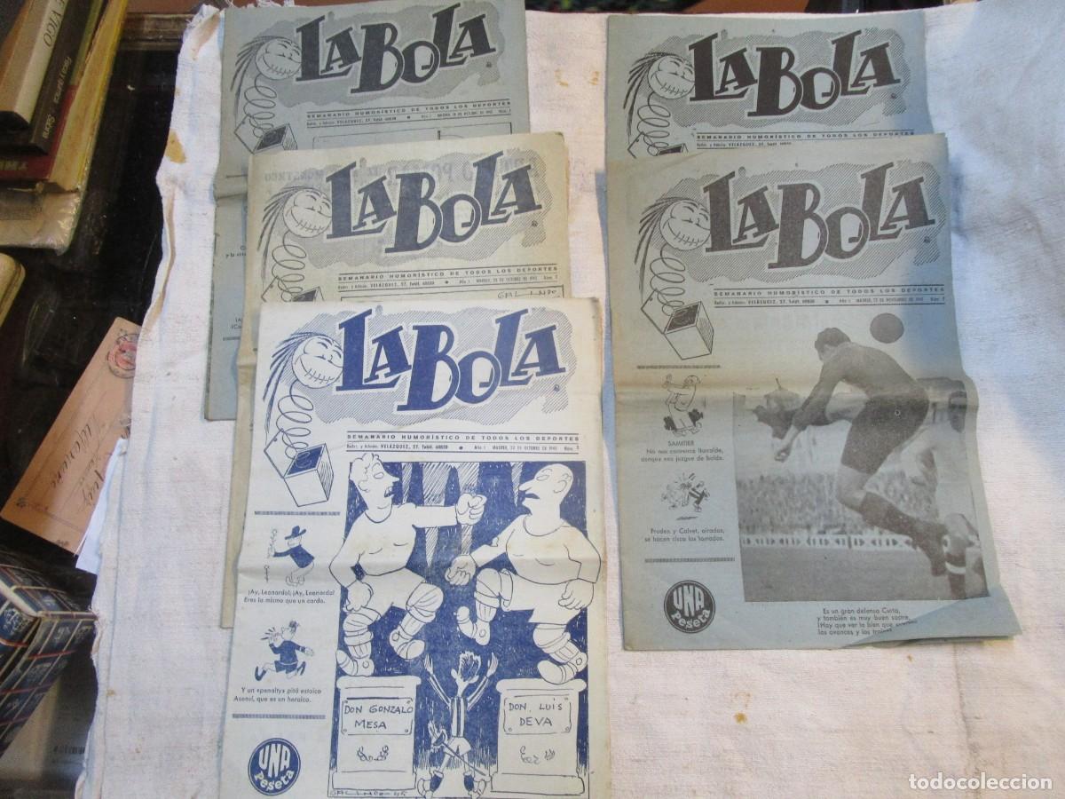 Coleccionismo deportivo: 5 n&uacute;meros 1/2/3/6/7 de &rdquo;LA BOLA &rdquo; SEMANARIO HUMOR&Iacute;STICO DE TODOS LOS DEPORTES. El 1 de Oct 1945 1945