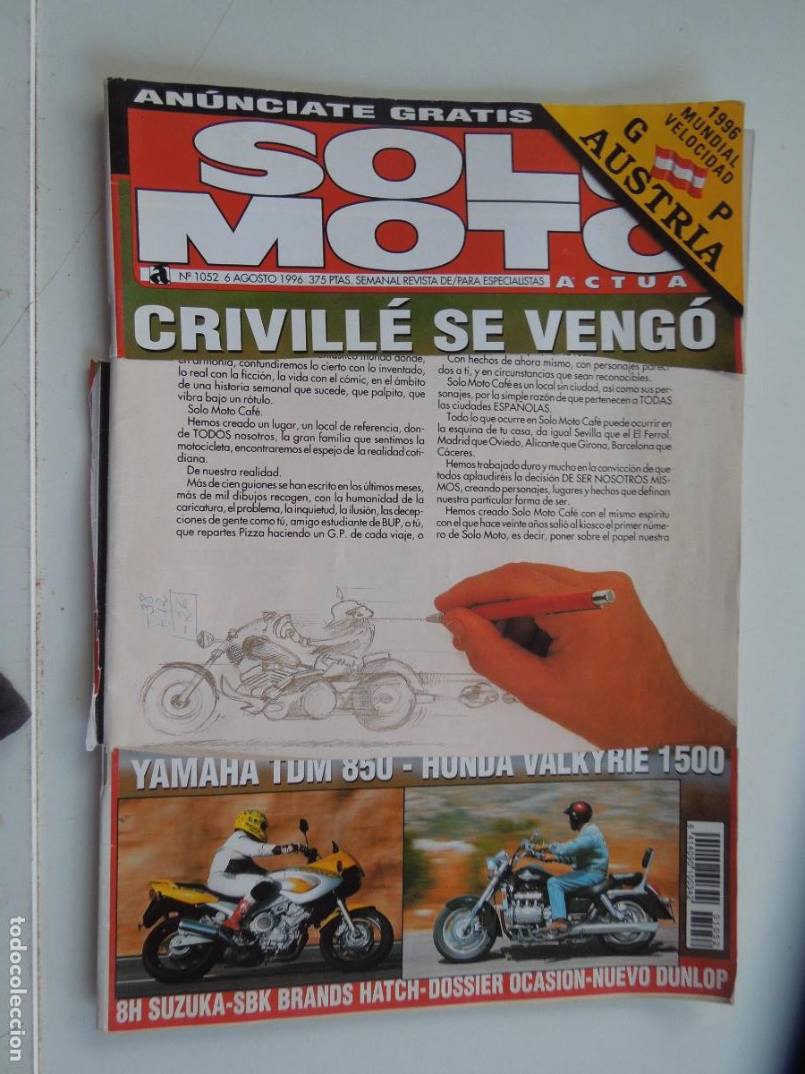 Coleccionismo deportivo: SOLO MOTO ACTUAL N&ordm; 1052 REVISTA -08-1996 -PRUEBA: HONDA F6 VALKYRIE. YAMANA TDM 850.