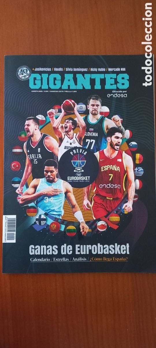 Coleccionismo deportivo: Revista Gigantes Agosto 2025 baloncesto Jasikevicius Itoudis Silvia Dom&iacute;nguez Ricky Rubio