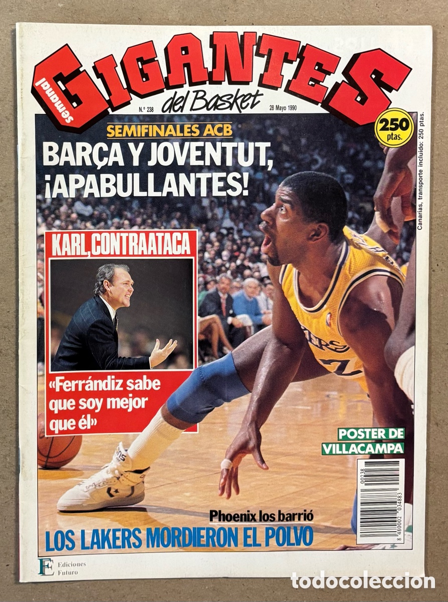 Coleccionismo deportivo: GIGANTES DEL BASKET N&deg; 238 (1990). POSTER JORDI VILLACAMPA, MAGIC JOHNSON LAKERS, GEORGE KARL,&hellip;