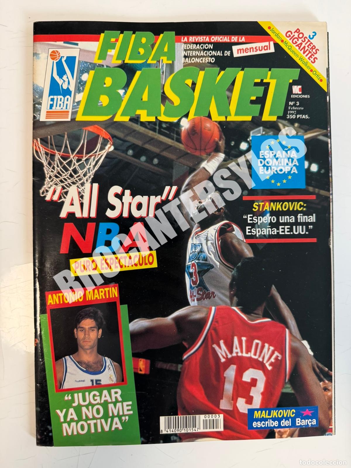 Coleccionismo deportivo: FIBA BASKET N.&ordm; 3 (1992) &ndash; P&oacute;ster de Michael Jordan, McQueen-Walker y Ortiz incluido