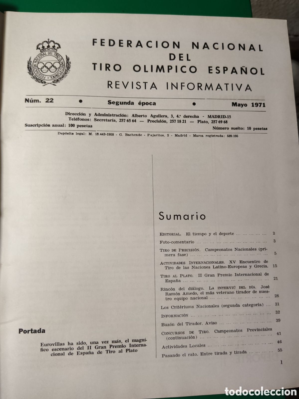 Coleccionismo deportivo: FEDERACI&Oacute;N NACIONAL DEL TIRO OL&Iacute;MPICO ESPA&Ntilde;OL. N&ordm; 22 1971. REVISTA INFORMATIVA. TIRO