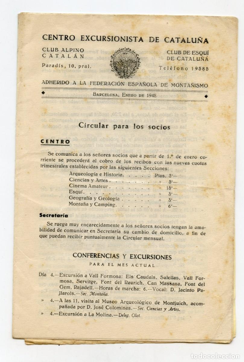Sammelleidenschaft Sport: &rdquo;Centro Excursionista de Catalu&ntilde;a&rdquo; Circular para socios, Enero de 1948