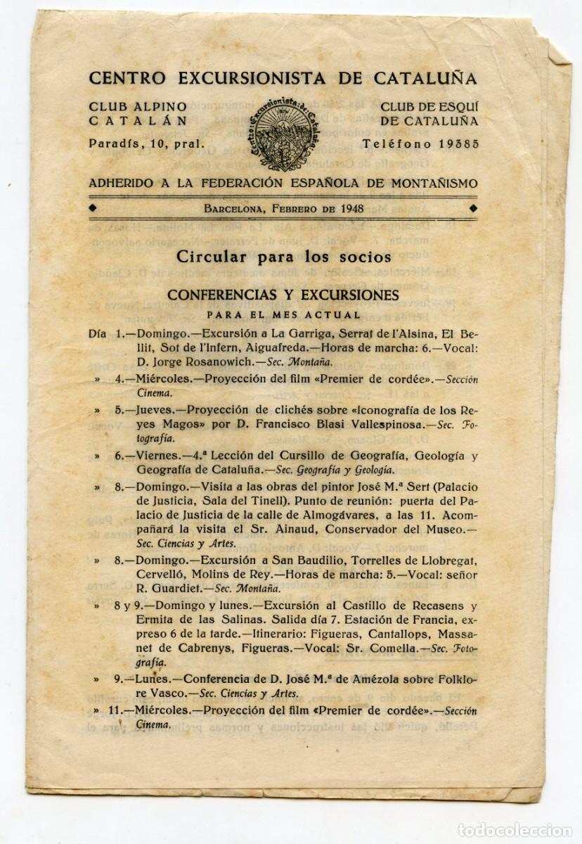 Sammelleidenschaft Sport: &rdquo;Centro Excursionista de Catalu&ntilde;a&rdquo; Circular para socios, Febrero de 1948