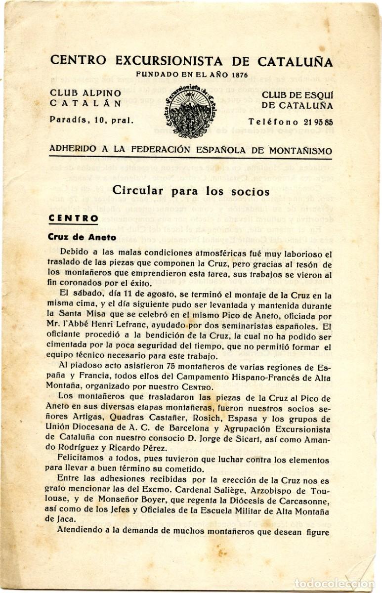 Coleccionismo deportivo: &rdquo;Centro Excursionista de Catalu&ntilde;a&rdquo; Circular para socios, Septiembre de 1951