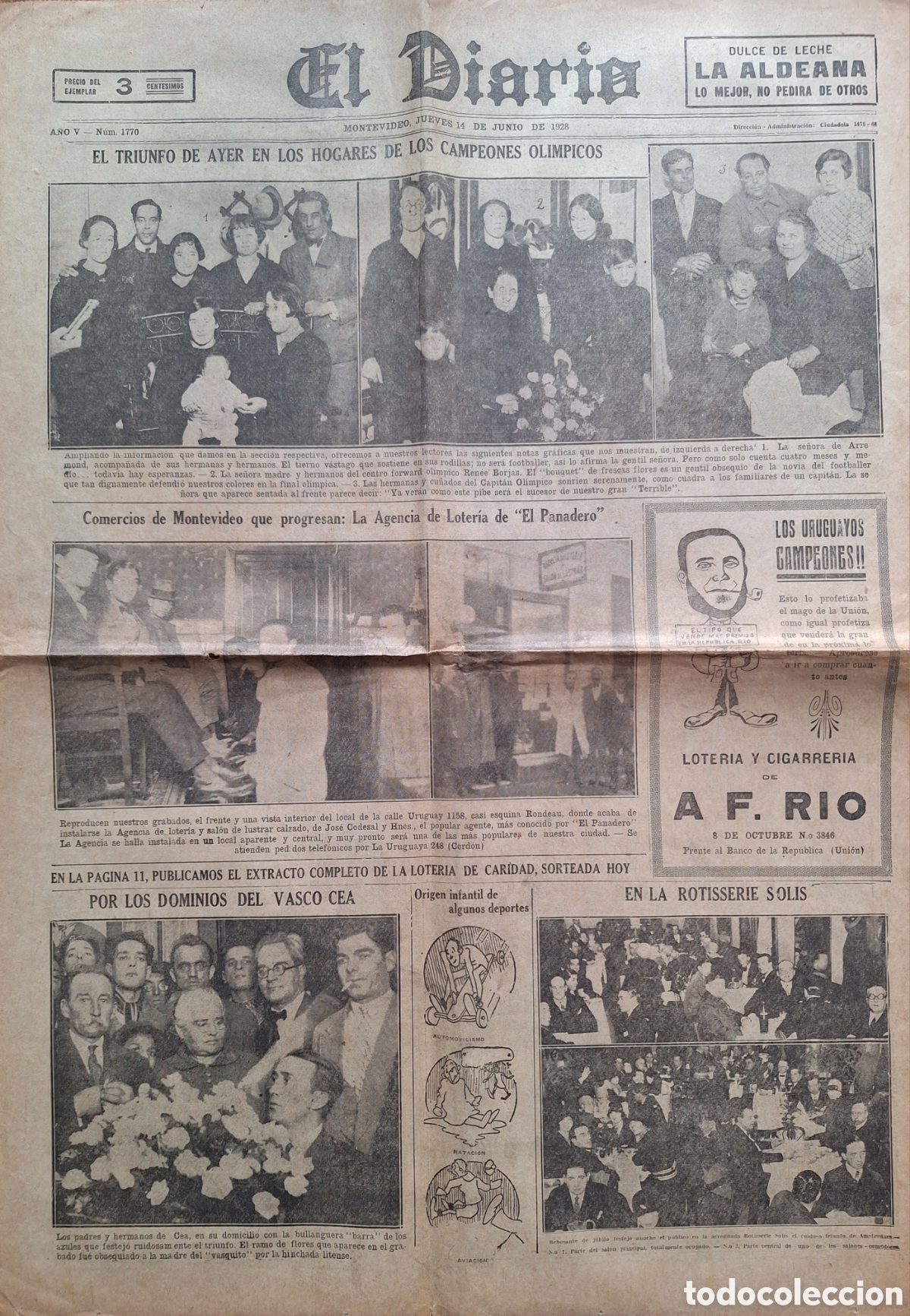 Sammelleidenschaft Sport: PERIODICO DEL 14 JUNIO 1928 EL TRIUNFO DE LOS CAMPEONES OLIMPICOS FUTBOL