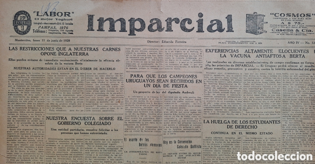 Sammelleidenschaft Sport: DIARIO IMPARCIAL CRONICAS 1er MATCH URUGUAY ARGENTINA FUTBOL OLIMPICO 1928