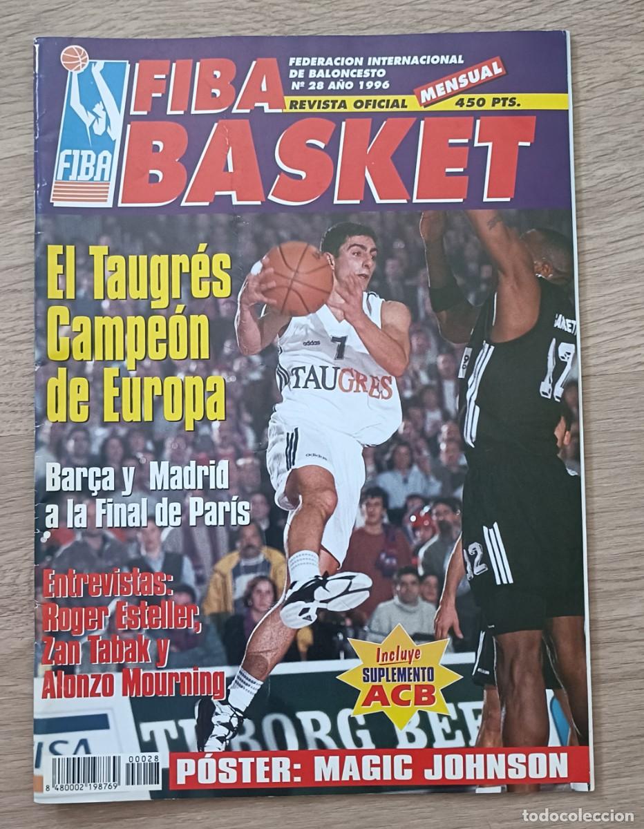 Sports collectibles: Revista FIBA BASKET 28, Abril 1996, El Taugr&eacute;s Campe&oacute;n de Europa, Baloncesto,Poster MAGIC JOHNSON