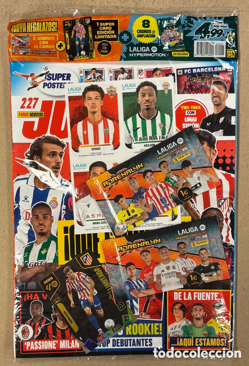 Sammelleidenschaft Sport: JUG&Oacute;N N&deg; 227 (2026), CON 8 CROMOS AMPLIACI&Oacute;N HYPERMOTION + 2 SOBRES ADRENALYN XL + CARTA SORLOTH EDI
