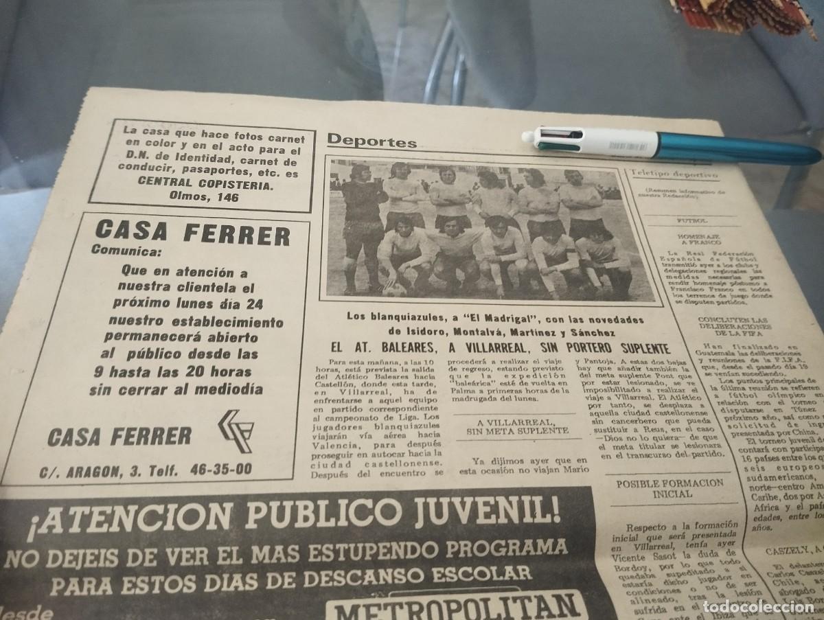 Coleccionismo deportivo: ATLETICO BALEARES VILLAREAL REVERSO REAL CLUB DEPORTIVO MALLORCA RECORTE PERIODICO 1975