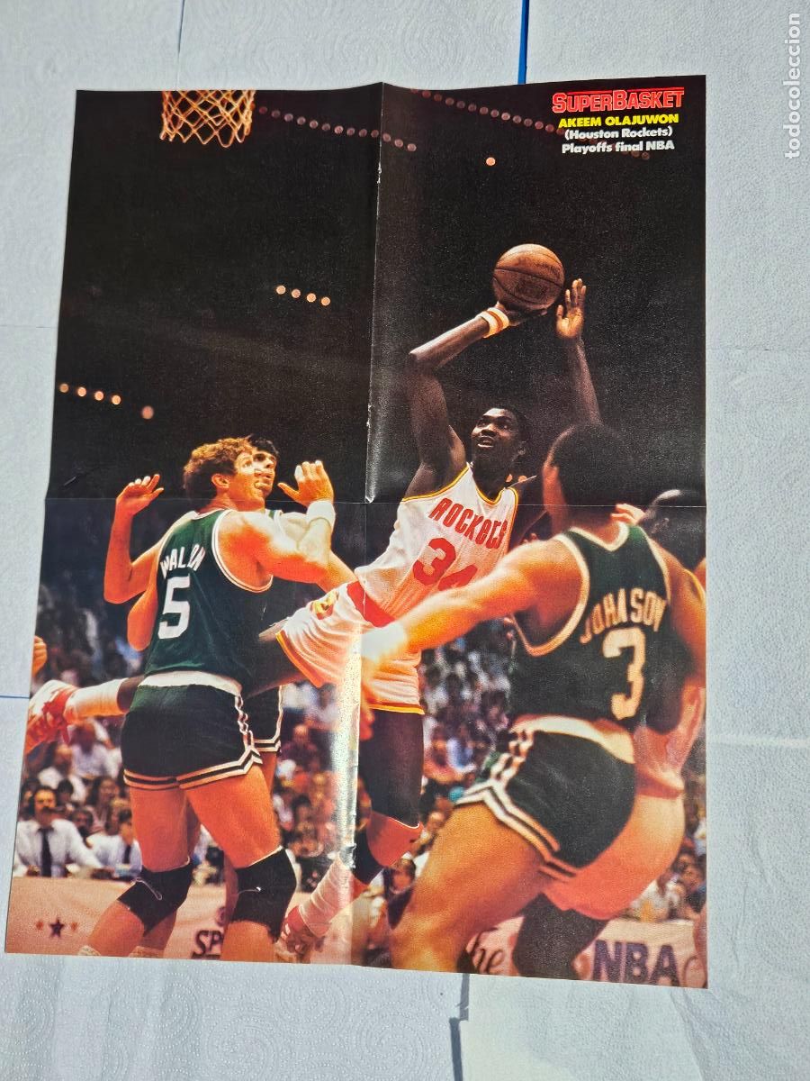 Sports collectibles: POSTER BALONCESTO BASKETBALL SUPERBASKET OLAJUWON HOUSTON ROCKETS NBA A&ntilde;os 80 VINTAGE BASKET