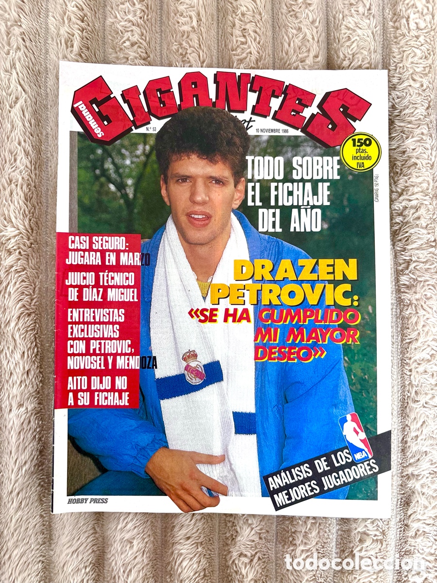 Coleccionismo deportivo: JOYA - Revista 53 original Gigantes del Basket N&ordm; (1986) Fichaje Dražen Petrović . P&Oacute;STER INCLUIDO