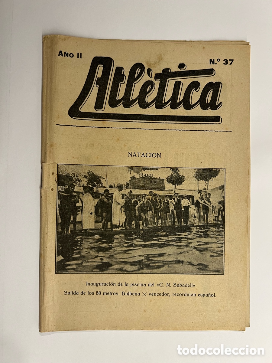 Coleccionismo deportivo: ATL&Eacute;TICA, Revista Quincenal No.37, Deportes: Nataci&oacute;n Bulbena recordman espa&ntilde;ol.. Barcelona (a.1918)
