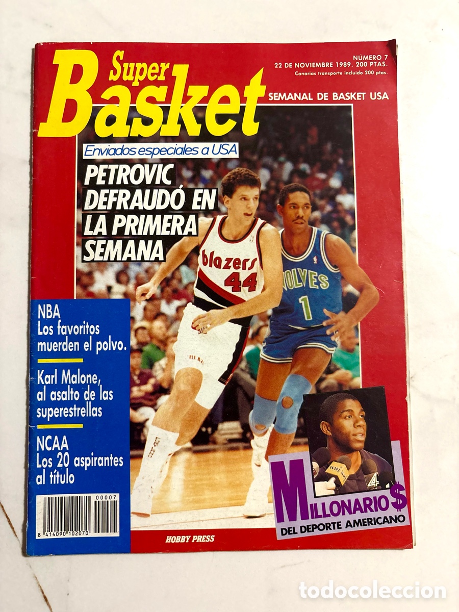Coleccionismo deportivo: Revista Super Basket N&uacute;mero 7 (Noviembre 1989) + P&oacute;ster Clyde Drexler - Portada Drazen Petrovic NBA