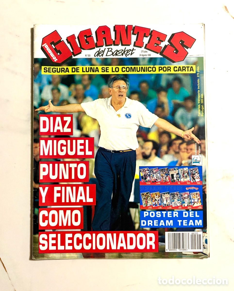 Coleccionismo deportivo: Revista Gigantes del Basket N&ordm; 355 (Agosto 1992) + P&oacute;ster Dream Team Barcelona 92 - Impecable