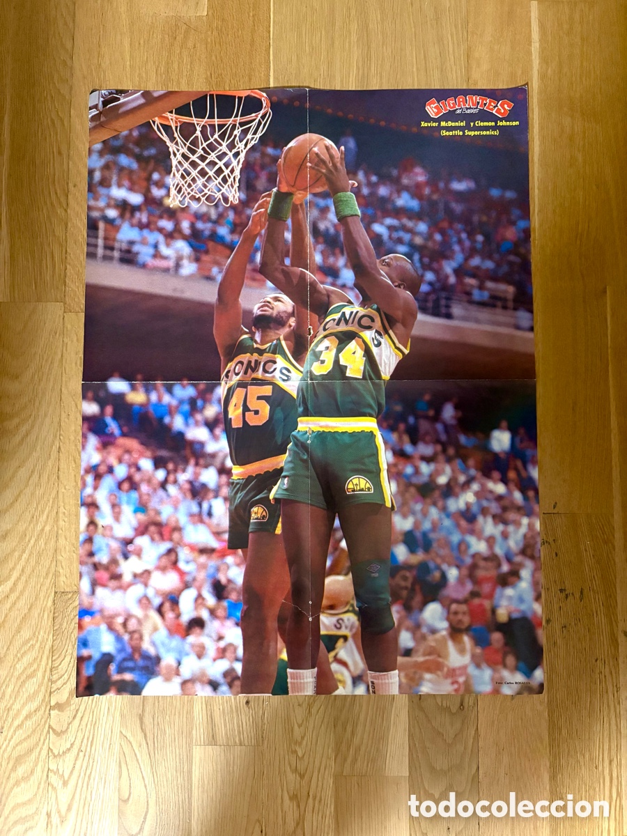 Collectionnisme sportif: P&oacute;ster Gigante NBA Seattle Supersonics - Xavier McDaniel y Clemon Johnson - Revista Gigantes a&ntilde;os 80