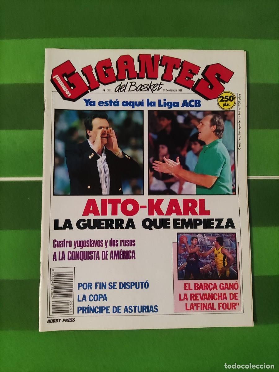 Coleccionismo deportivo: 203 Revista Gigantes del basket 1989 Liga ACB / Aito - Karl / Copa Pr&iacute;ncipe de Asturias / Pegatinas