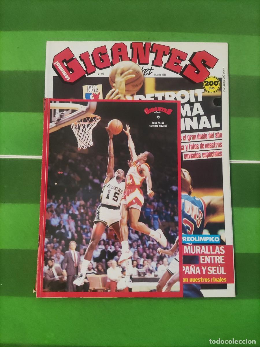 Coleccionismo deportivo: 137 Revista Gigantes del basket 1988 Pistons - Los Lakers / Preol&iacute;mpico / Pegatina 6 Spud Webb