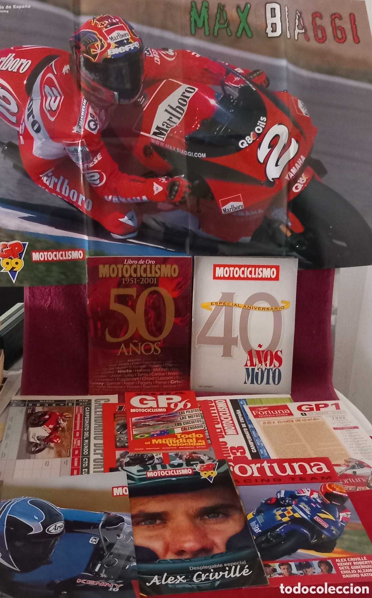 Coleccionismo deportivo: GRAN LOTE LIBRO DE ORO MOTOCICLISMO 1951-200+40 ANIVERSARIO+CALENDARIOS+GUIA+4 POSTERS GIGANTES