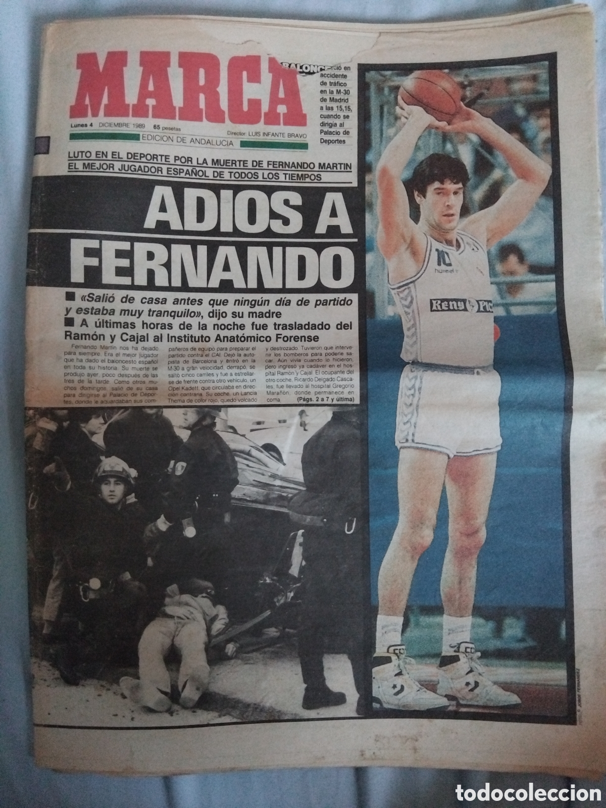 Sports collectibles: Periodico fallecimiento Fernando Mart&iacute;n 1989