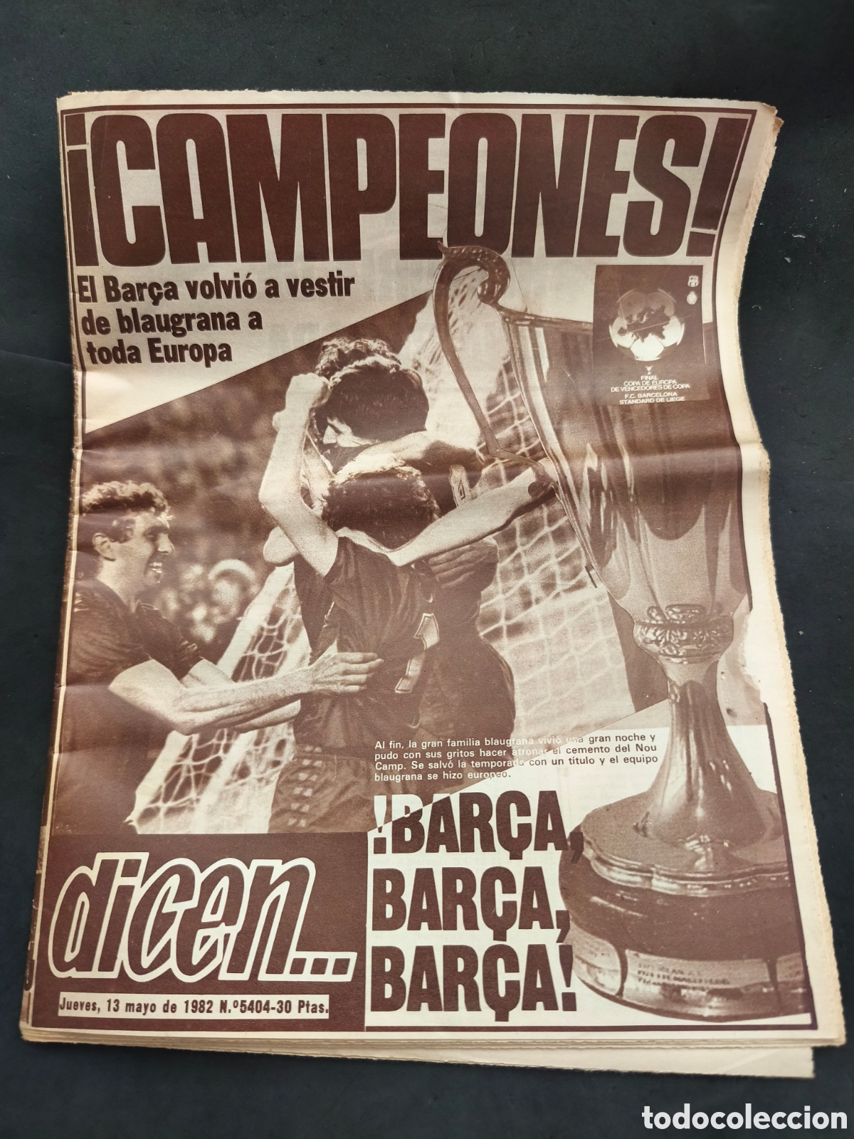 Sports collectibles: Dicen. Jueves 13 de mayo de 1982. 5404. Campeones recopa.