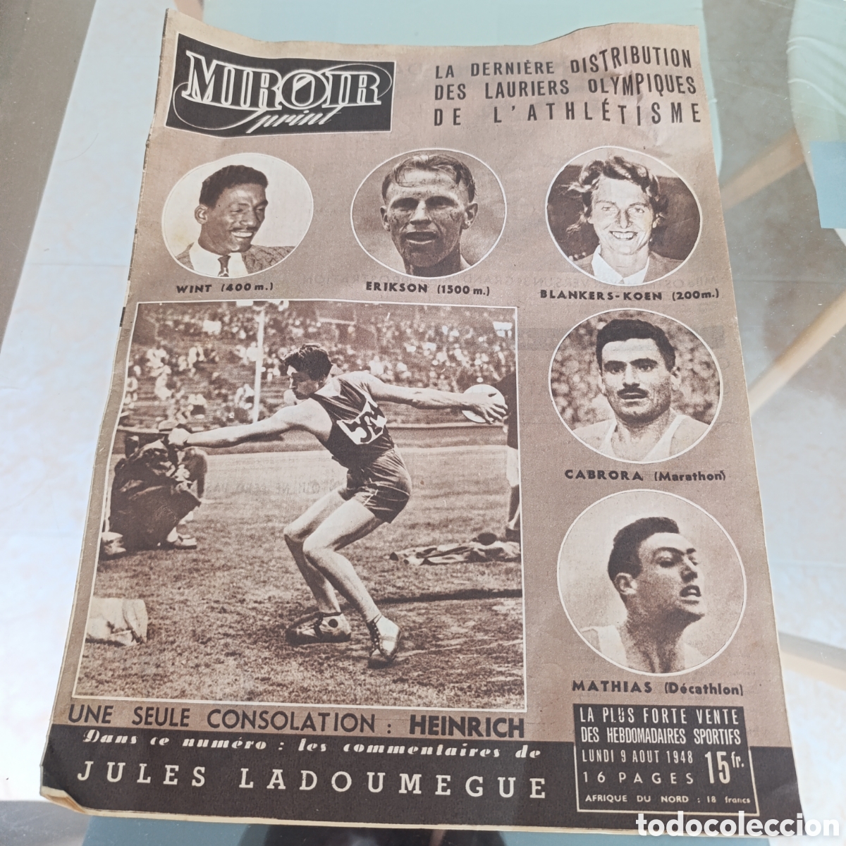 Sammelleidenschaft Sport: Especial JJOO Londres 1948 - Revista Miroir Sprint N&ordm; 113 (9 Agosto 1948)
