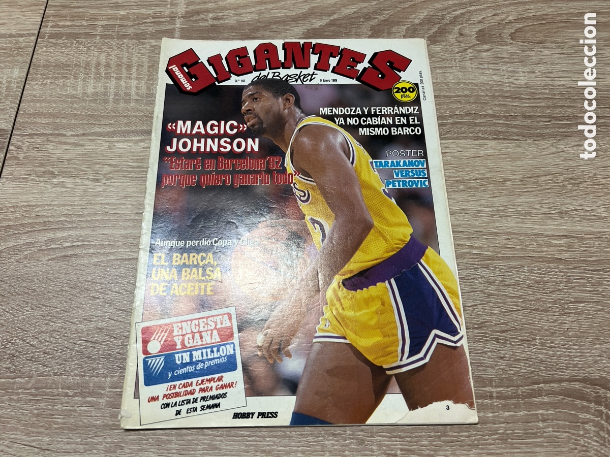 Collectionnisme sportif: 1989 GIGANTES DEL BASKET # 166 MAGIC JOHNSON CON P&Oacute;STER TARAKANOV VERSUS PETROVIC