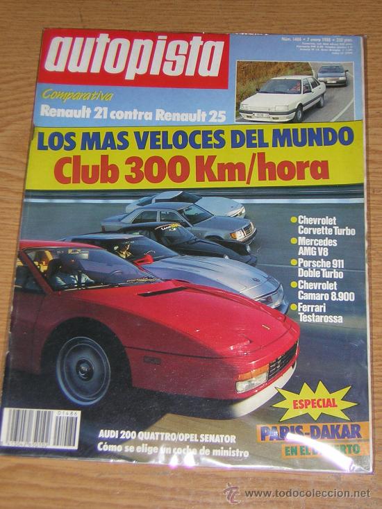 Coches: AUTOPISTA N&ordm; 1486 - ENERO 1988 - RENAULT 21 - 25 / FERRARI TESTAROSSA / CORVETTE / PORSCHE 911 / AMG