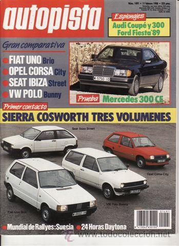 Coches: REVISTA AUTOPISTA N&ordm; 1491 A&Ntilde;O 1988. PRUEBA: MERCEDES 300 CE. COMP: FIAT UNO BRIO, OPEL CORSA CITY
