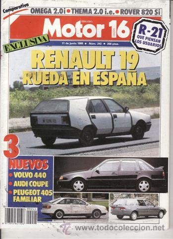 Coches: REVISTA MOTOR 16 N&ordm; 242 A&Ntilde;O 1988. PRUEBA: VOLVO 440. PEUGEOT 405 BREAK. COMP: LANCIA THEMA 2.0 I.E,