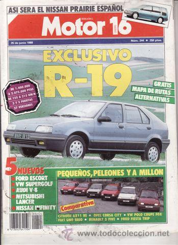 Coches: REVISTA MOTRO 16 N&ordm; 244 A&Ntilde;O 1988. COMPARATIVA: CITROEN AX 11 RE, FIAT UNO BRIO, FORD FIESTA TRIP, OP