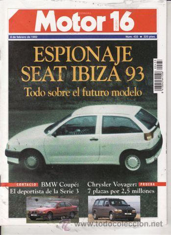 Coches: REVISTA MOTOR 16 N&ordm; 433 A&Ntilde;O 1992. PRU: CHRYSLER VOYAGER S2. HONDA TWO FIFTY. ITAL SESING NAZCA C2.